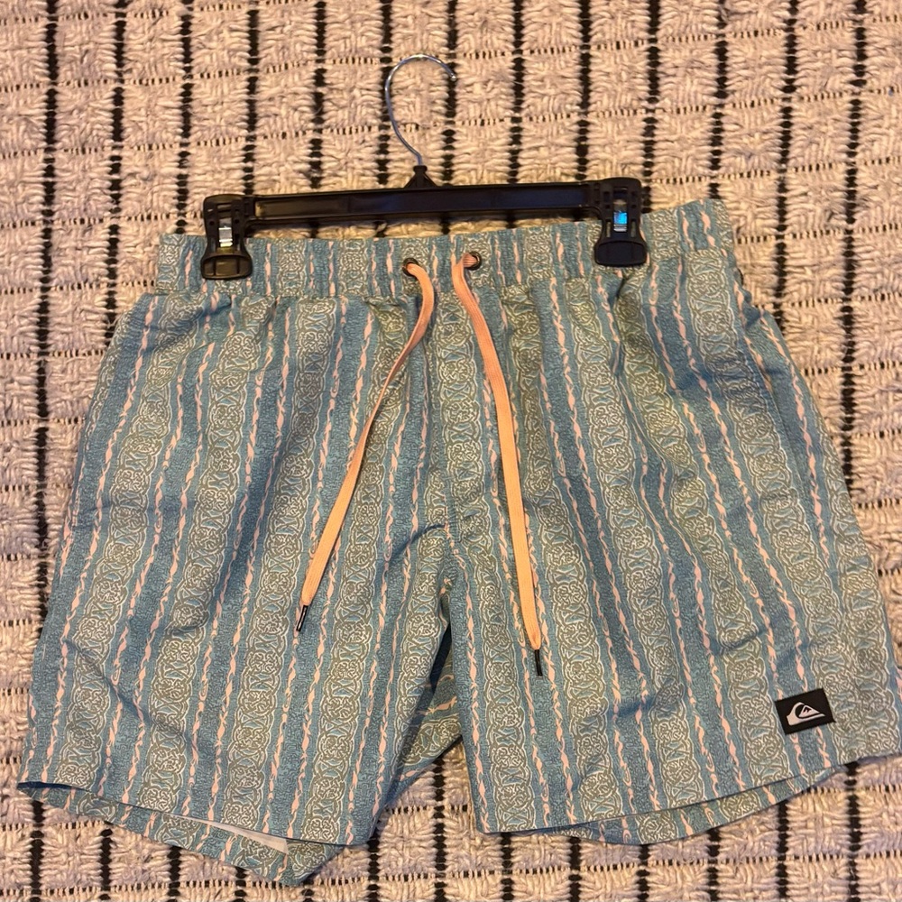 Quiksilver Teal and White Striped Men's Board Shorts - Picture 1 of 2